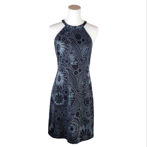 Trina Turk Black Gray Floral Print Racerback Dress Size 6 Stretch Bodycon - Picture 1 of 10